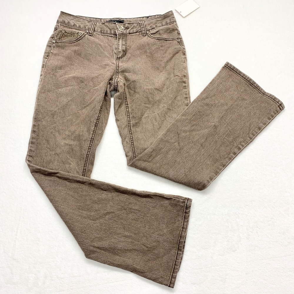 Roz & Ali Bootcut Jeans Womens Size 4 Brown‎ Rhinestone Embellished Y2K Denim